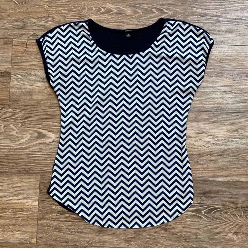 Espresso Women's Medium Lightweight Blue Chevron Blouse Blazer Business Casual